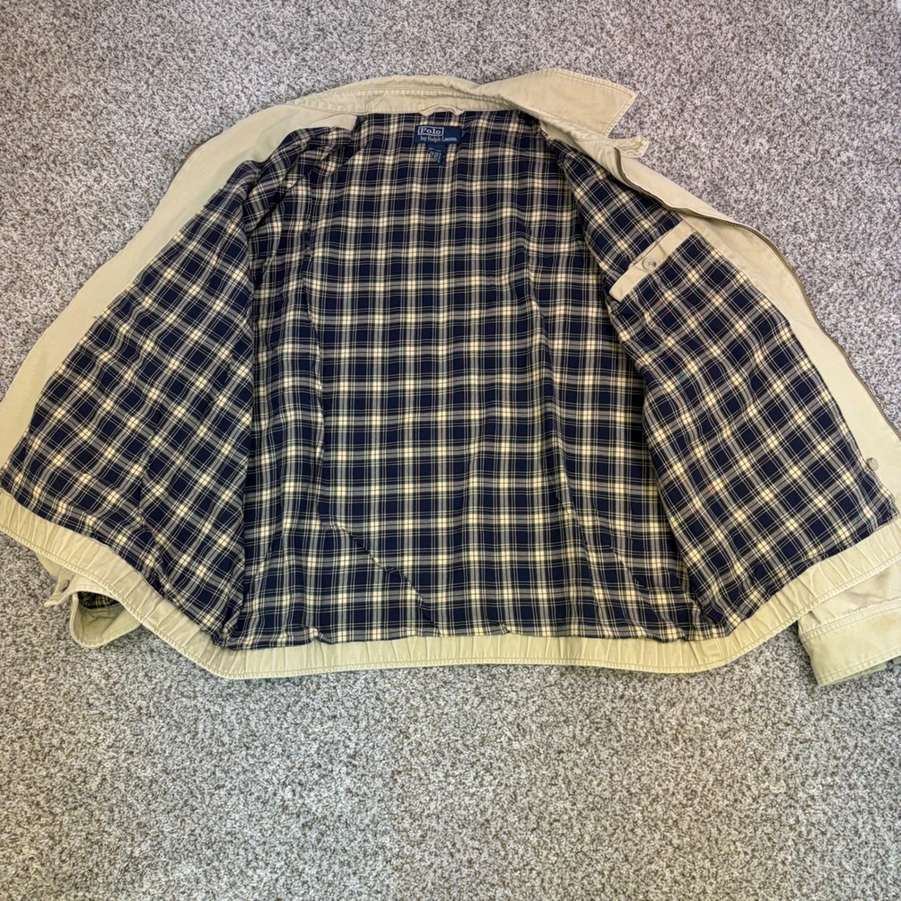 Polo Ralph Lauren Mens XL Harrington Jacket Tan Khaki Plaid Lined Cotton Twill - Picture 7 of 14